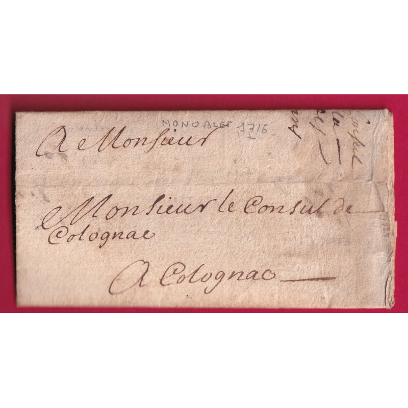 LETTRE DE MONOBLET GARD 1716 POUR COLOGNAC LETTRE COVER