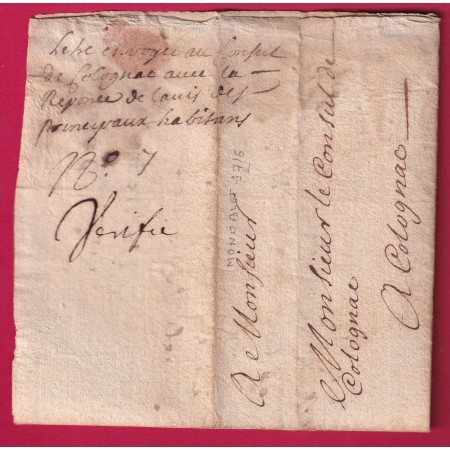 LETTRE DE MONOBLET GARD 1716 POUR COLOGNAC LETTRE COVER