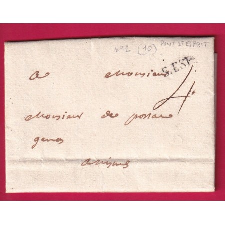 MARQUE S.ESP PONT ST ESPRIT GARD 1773 POUR NIMES LENAIN N°2 INDICE 10 LETTRE COVER