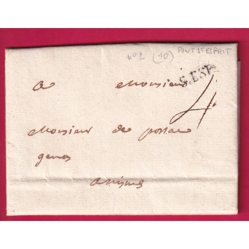 MARQUE S.ESP PONT ST ESPRIT GARD 1773 POUR NIMES LENAIN N°2 INDICE 10 LETTRE COVER