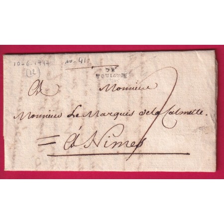 MARQUE DE TOULOUSE HAUTE GARONNE LENAIN N°41 1777 INDICE 12 POUR NIMES GARD LETTRE COVER