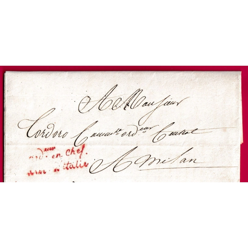 FRANCHISE COMMISSAIRE ORDONNATEUR EN CHEF JOUBERT ARMEE ITALIE MILAN MILANO 1806 MOUVEMENT DES TROUPES ITALIA LETTRE