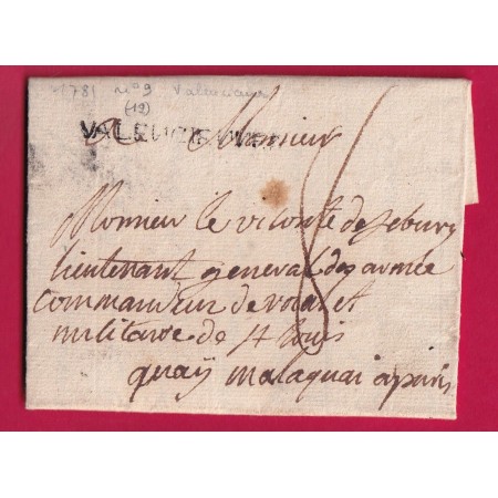 MARQUE VALENCIENNES NORD 1781 LENAIN N°9 POUR PARIS INDICE 12 LETTRE COVER