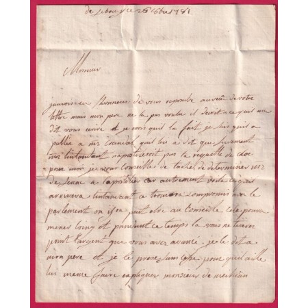 MARQUE VALENCIENNES NORD 1781 LENAIN N°9 POUR PARIS INDICE 12 LETTRE COVER