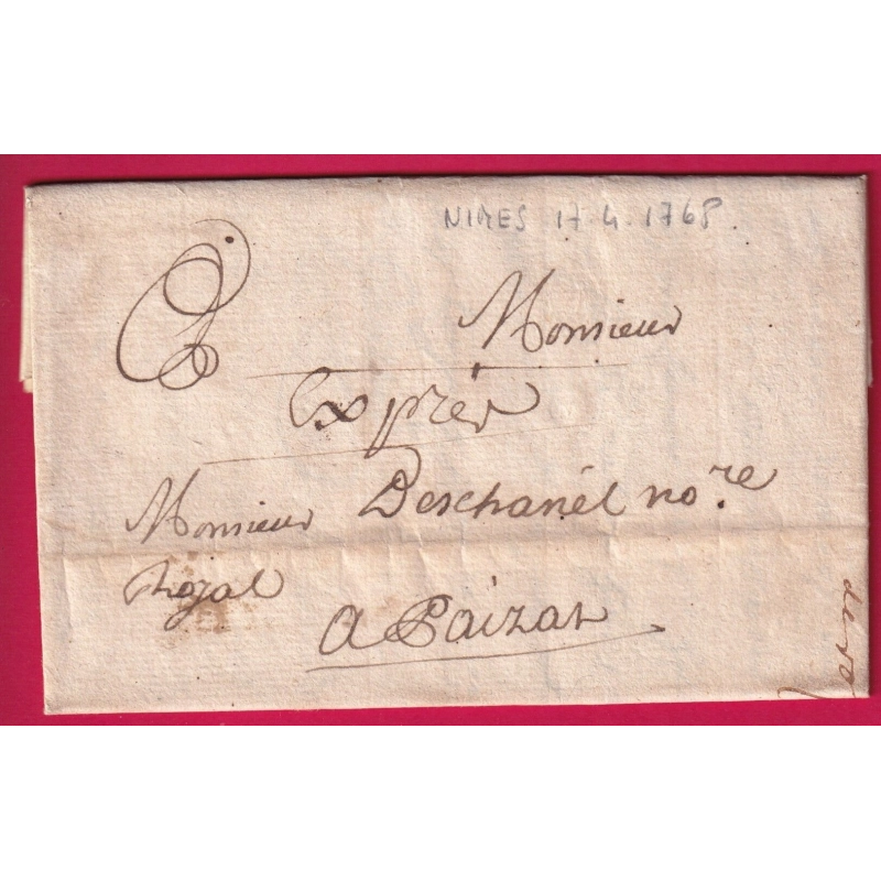 LETTRE DE NIMES GARD 1768 MENTION MANUSCRIT PAR EXPRES LETTRE COVER