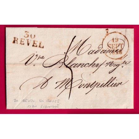 MARQUE 30 REVEL ROUGE NOIR 1828 POUR MONTPELLIER NON SIGNALE PAR POTHION LETTRE COVER