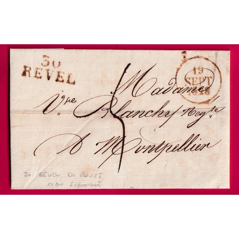 MARQUE 30 REVEL ROUGE NOIR 1828 POUR MONTPELLIER NON SIGNALE PAR POTHION LETTRE COVER