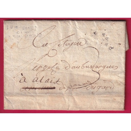 DEBOURSE MANUSCRIT NIMES GARD + CACHET ARRIVE SPECIAL NIMES 11 BRUMAIRE AN 10 DEPART FLORAC LOZERE TEXTE ISPAGNAC LETTRE