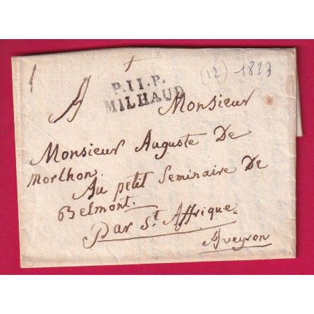 MARQUE P11P MILHAUD MILLAU AVEYRON 1823 POUR BELMONT PAR ST AFFRIQUE INDICE 12 LETTRE COVER