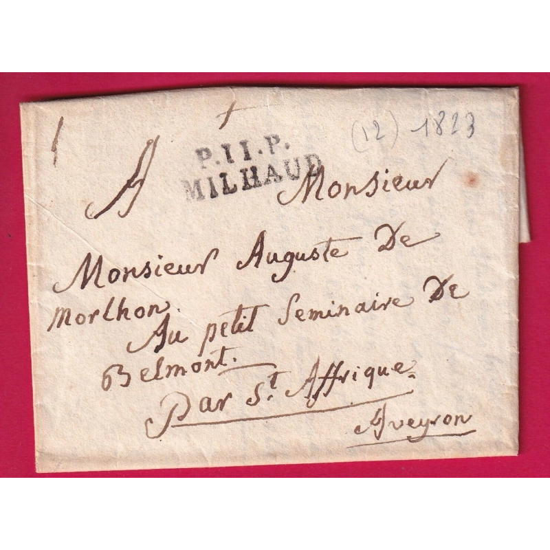 MARQUE P11P MILHAUD MILLAU AVEYRON 1823 POUR BELMONT PAR ST AFFRIQUE INDICE 12 LETTRE COVER
