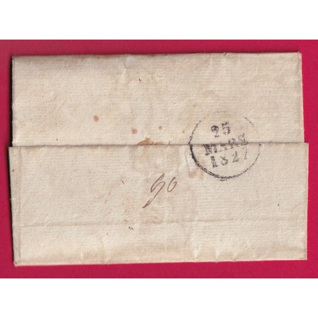 MARQUE P73P GUIGNES SEINE ET MARNE 1827 PORT VERIFIE POUR LUNEL HERAULT INDICE 14 LETTRE COVER