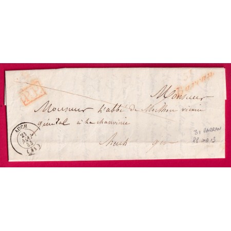 CURSIVE 31 BARRAN GERS EN ROUGE + PP ROUGE CAD TYPE 15 AUCH POUR AUCH LETTRE LOCALE SANS TAXE AU DOS LETTRE COVER