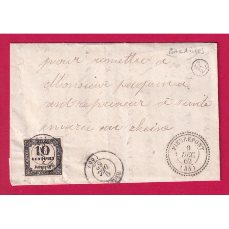 TAXE N°2 CAD TYPE 15 BRIEY MOSELLE CAD TYPE 22 PIERREPONT BOITE RURALE E BAZAILLES MEURTHE ET MOSELLE LETTRE COVER