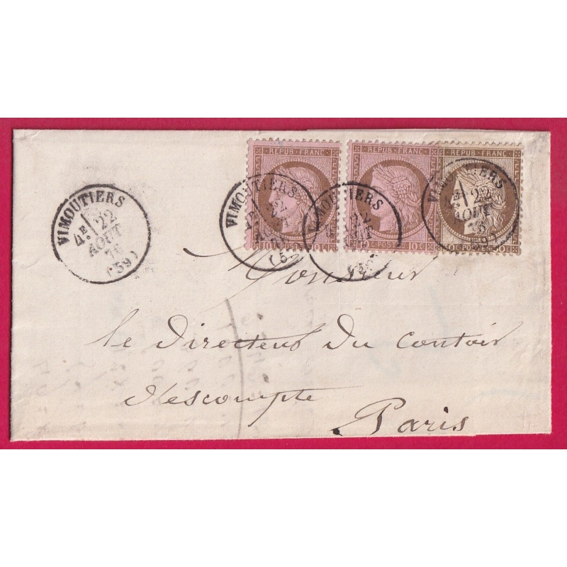 N°54 X2 56 CAD TYPE 16 VIMOUTIERS ORNE POUR PARIS LETTRE COVER