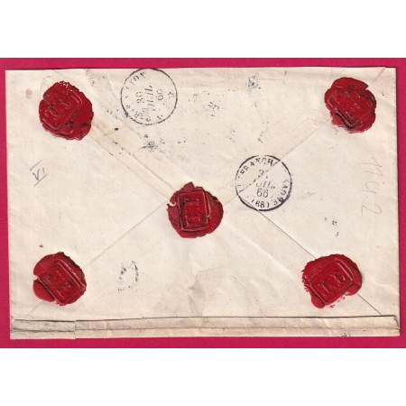 N°22 23 PARIS ETOILE 1 AVIS DE CHARGEMENT BUREAU J POUR VILLEFRANCHE SUR SAONE 1866 AVIS AU RECTO LETTRE COVER