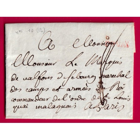 MARQUE DOUAI EN ROUGE DOUAY NORD LENAIN N°10 INDICE 12 POUR PARIS LETTRE COVER
