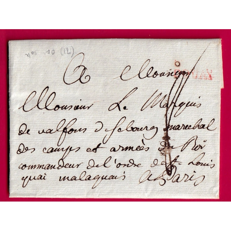 MARQUE DOUAI EN ROUGE DOUAY NORD LENAIN N°10 INDICE 12 POUR PARIS LETTRE COVER