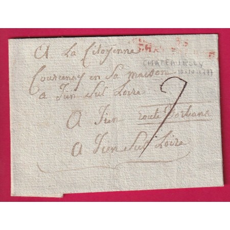 MARQUE 35 CHATEAUROUX INDRE 1797 MENTION ROUTE D'ORLEANS POUR GIEN LOIRET LETTRE COVER
