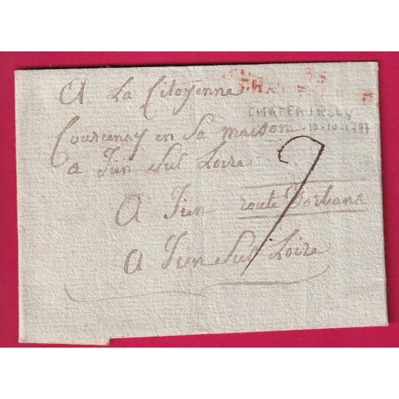 MARQUE 35 CHATEAUROUX INDRE 1797 MENTION ROUTE D'ORLEANS POUR GIEN LOIRET LETTRE COVER