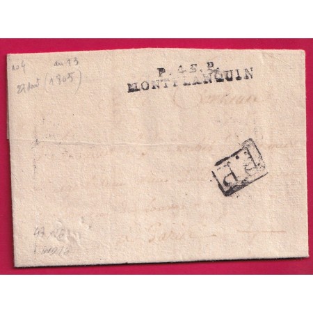 MARQUE P45P MONTFLANQUIN LOT ET GARONNE 47X7 INDICE 16 POUR PARIS PP ENCADRE AN 13 1805 LETTRE COVER FRANCE