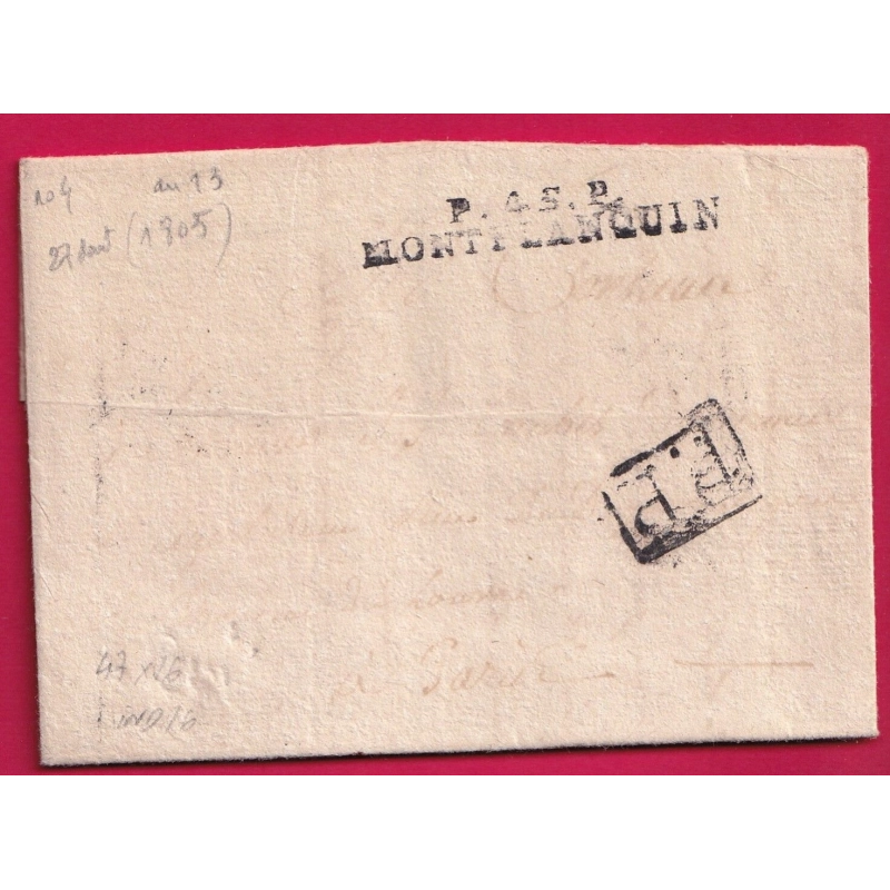 MARQUE P45P MONTFLANQUIN LOT ET GARONNE 47X7 INDICE 16 POUR PARIS PP ENCADRE AN 13 1805 LETTRE COVER FRANCE