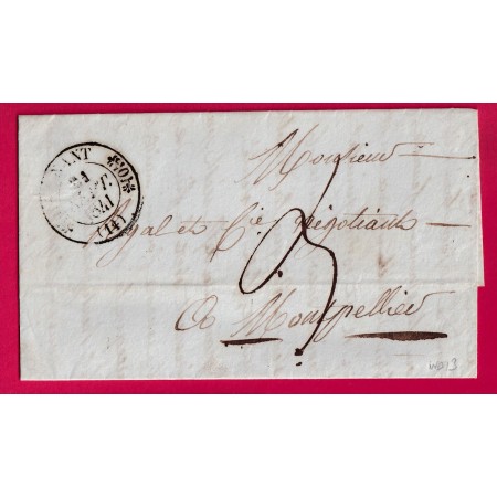 CAD TYPE 11 NANT AVEYRON POUR MONTPELLIER HERAULT 1841 INDICE 13 LETTRE COVER FRANCE