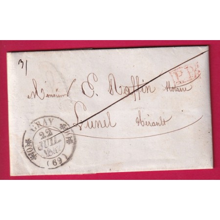 CAD TYPE 11 GRAY HAUTE SAONE + PP ROUGE POUR LUNEL HERAULT 1842 LETTRE COVER FRANCE