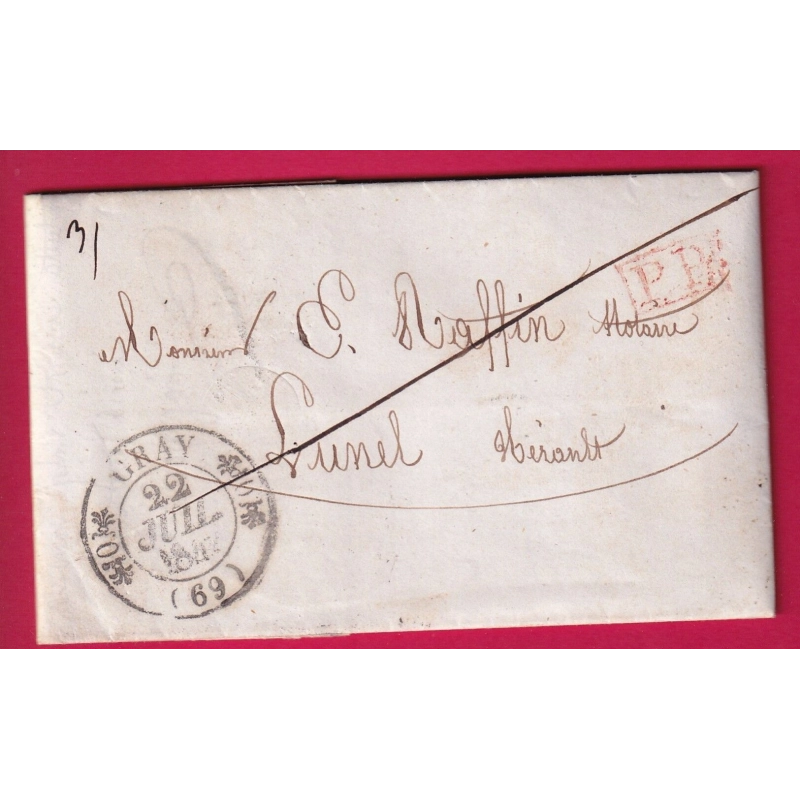CAD TYPE 11 GRAY HAUTE SAONE + PP ROUGE POUR LUNEL HERAULT 1842 LETTRE COVER FRANCE