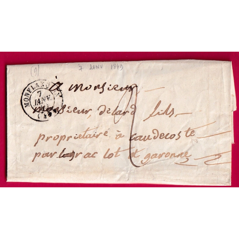 CAD TYPE 15 MONFLANQUIN LOT ET GARONNE DU 7 JANVIER 1849 POUR LAYRAC LETTRE COVER