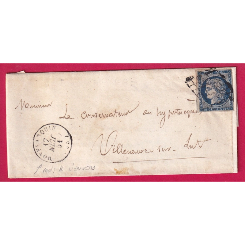 N°4 BLEU FONCE GRILLE MONFLANQUIN LOT ET GARONNE DATEUR MOIS A L'ENVERS POUR VILLENEUVE SUR LOT INDICE 16 LETTRE COVER