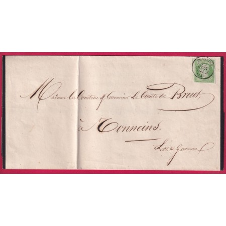 N°12 CAD TYPE 15 TONNEINS LOT ET GARONNE POUR TONNEINS FAIRE PART DECES 1863 LETTRE COVER