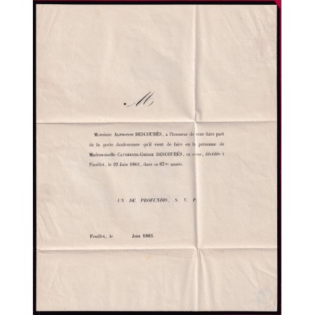 N°12 CAD TYPE 15 TONNEINS LOT ET GARONNE POUR TONNEINS FAIRE PART DECES 1863 LETTRE COVER