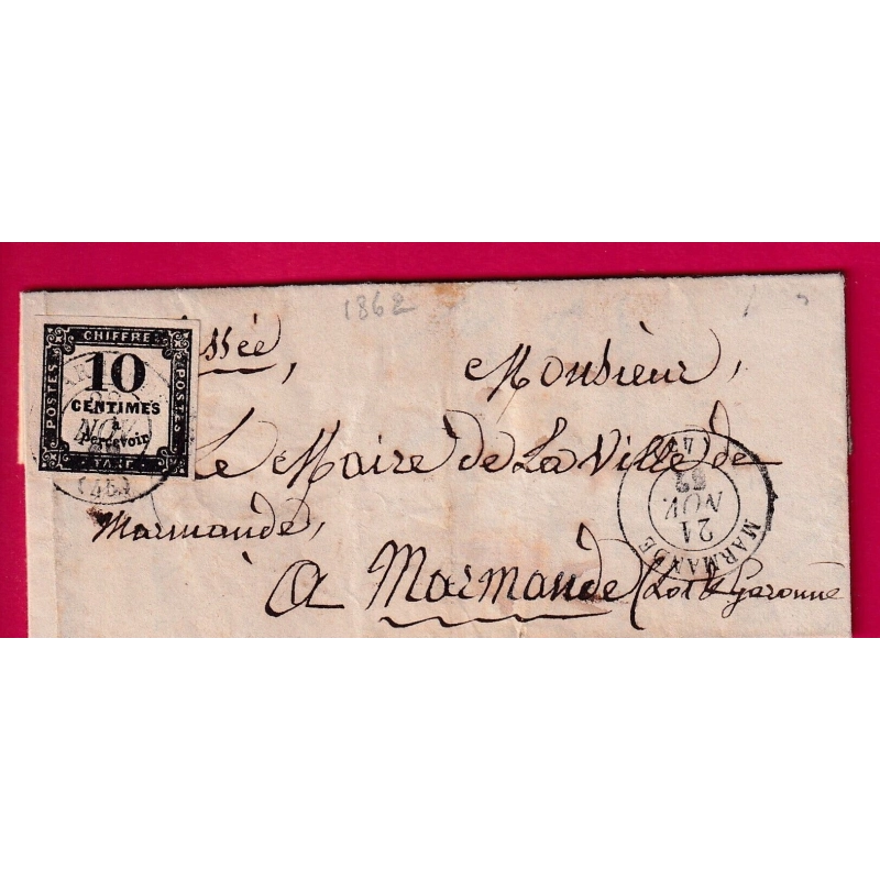 TAXE N°2 CAD TYPE 15 MARMANDE LOT ET GARONNE 1862 POUR MARMANDE TEXTE DE MONTAUBAN TARN ET GARONNE LETTRE COVER