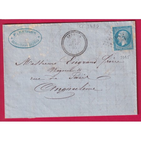 N°22 GC 3395 SERVIAN HERAULT CAD TYPE 22 POUR ANGOULEME INDICE 12 LETTRE COVER