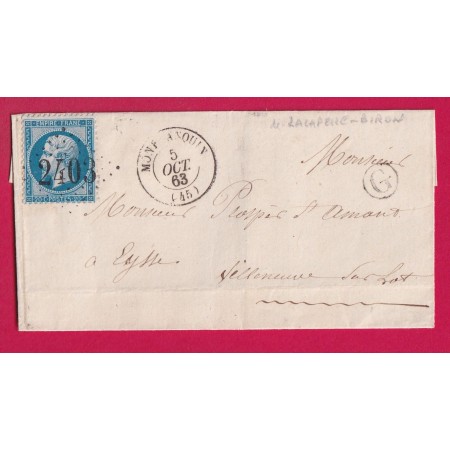 N°22 GC 2403 MONFLANQUIN LOT ET GARONNE BOITE RURALE G LACAPELLE BIRON POUR VILLENEUVE SUR LOT LETTRE COVER