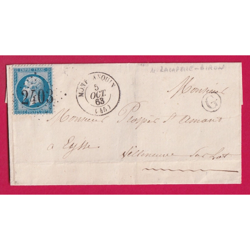 N°22 GC 2403 MONFLANQUIN LOT ET GARONNE BOITE RURALE G LACAPELLE BIRON POUR VILLENEUVE SUR LOT LETTRE COVER