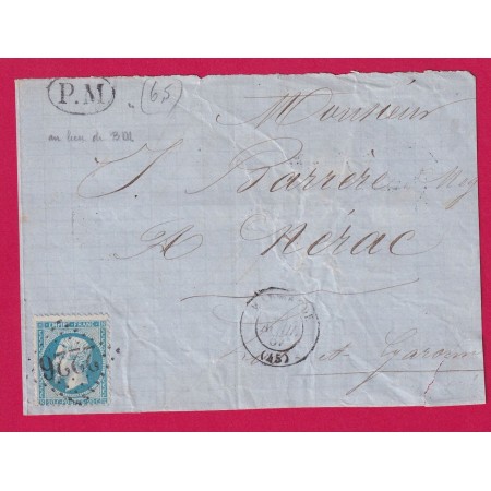 N°22 GC 2226 MARMANDE OVALE PM AU LIEU DE BM ???? POUR NERAC LOT ET GARONNE DEVANT DE LETTRE COVER