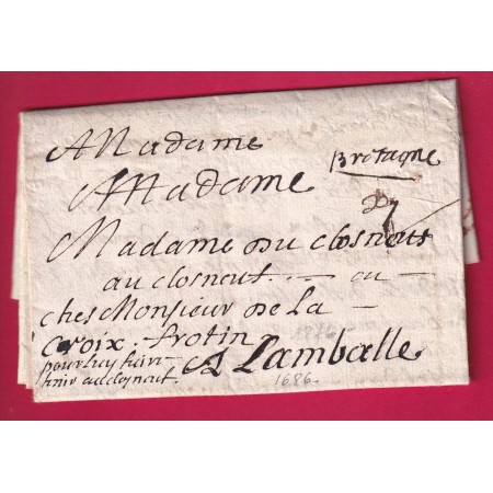 LETTRE DE PARIS 1686 POUR LAMBALLE COTES DU NORD MENTION BRETAGNE MANUSCRIT LETTRE COVER