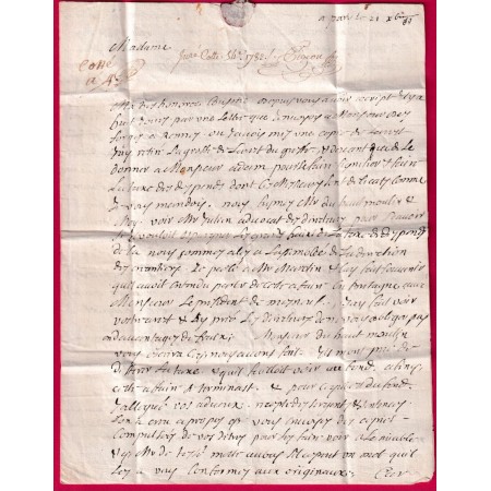 LETTRE DE PARIS 1686 POUR LAMBALLE COTES DU NORD MENTION BRETAGNE MANUSCRIT LETTRE COVER