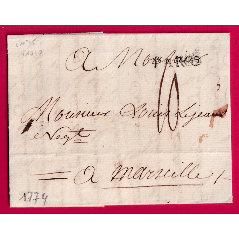 MARQUE PARIS OO INFINI LENAIN N°15 INDICE 10 1774 POUR MARSEILLE LETTRE COVER