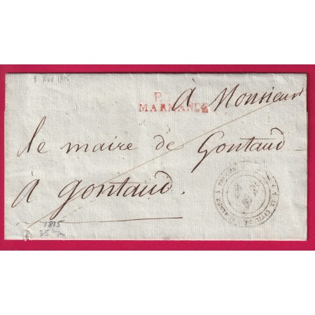 MARQUE P45P MARMANDE LOT ET GARONNE LE PROCUREUR DU ROI POUR GONTAUD DE NOGARET 1815 LETTRE COVER