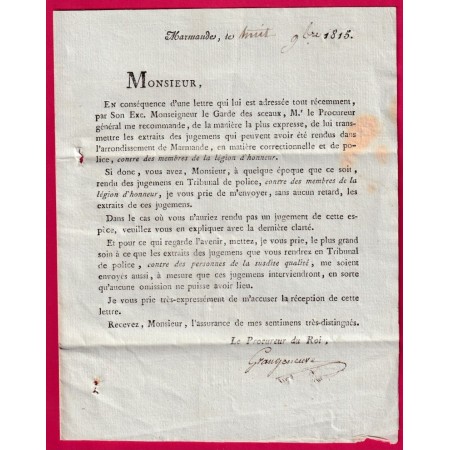 MARQUE P45P MARMANDE LOT ET GARONNE LE PROCUREUR DU ROI POUR GONTAUD DE NOGARET 1815 LETTRE COVER