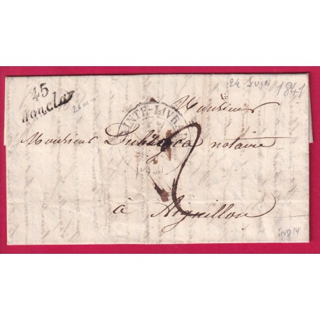 CURSIVE 45 MONCLAR LOT ET GARONNE INDICE 26mm CAD TYPE 13 SAINTE LIVRADE POUR AIGUILLON 1841 INDICE 14 LETTRE COVER