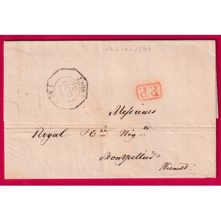 CAD ESSAI HEXAGONAL LYON RHONE 1847 + PP ROUGE POUR MONTPELLIER HERAULT LETTRE COVER