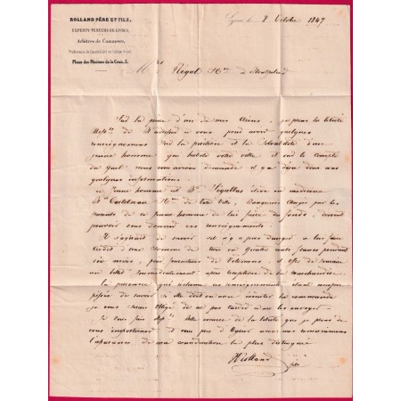 CAD ESSAI HEXAGONAL LYON RHONE 1847 + PP ROUGE POUR MONTPELLIER HERAULT LETTRE COVER