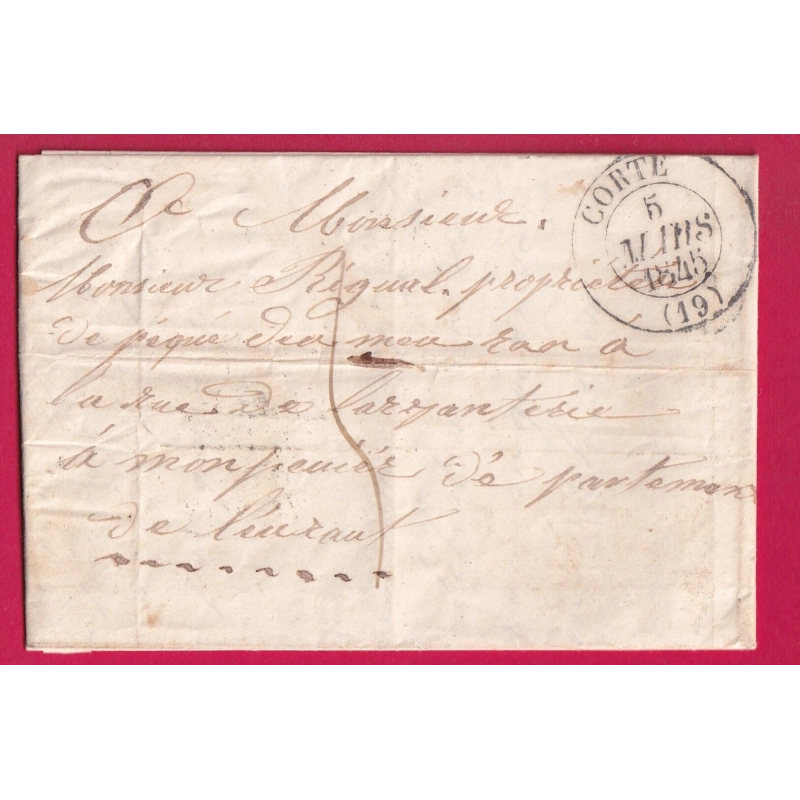 CAD TYPE 13 CORTE CORSE 1845 POUR MONTPELLIER HERAULT LETTRE COVER