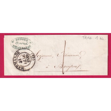 CAD TYPE 13 MARMANDE DU 31 JANVIER 1849 TAXE LOCALE 1 POUR BOUGLONS LETTRE COVER
