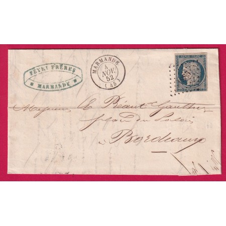 N°4 PC 1885 MARMANDE LOT ET GARONNE POUR BORDEAUX LETTRE COVER