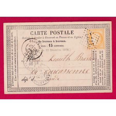 N°59 GC 2722 OLONZAC HERAULT POUR CARCASSONNE AUDE CARTE PRECURSEUR LETTRE COVER
