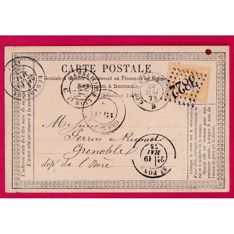 N°59 GC 3822 ST PONS HERAULT POUR GRENOBLE ISERE CARTE PRECURSEUR LETTRE COVER